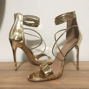 Metallic Gold Strappy Stiletto Heels